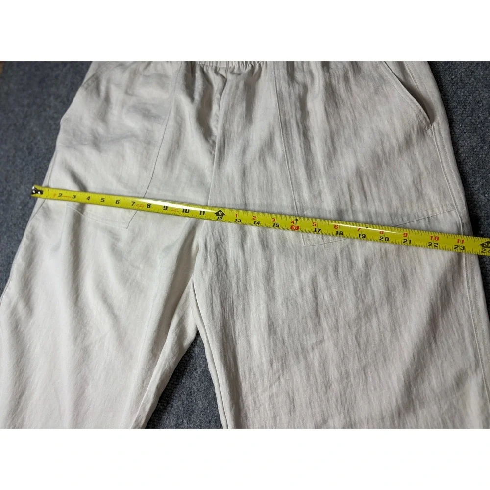 Zara Womens Beige Linen Blend Drawstring Elastic Waist Patch Pocket Pants Large